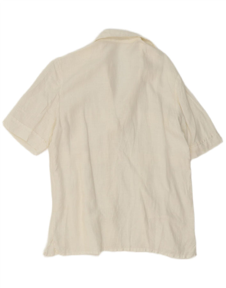 vintage Femme Manches Courtes Pull Chemise IT 44 Lin Blanc Moyen