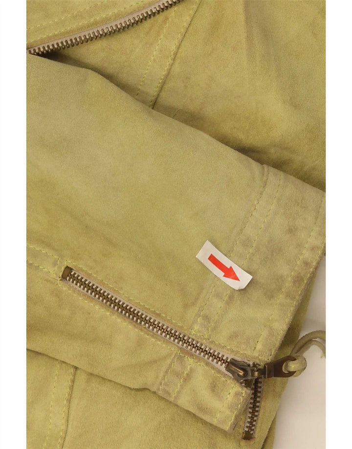 vintage Womens Crop Suede Biker Jacket IT 40 Petit cuir vert