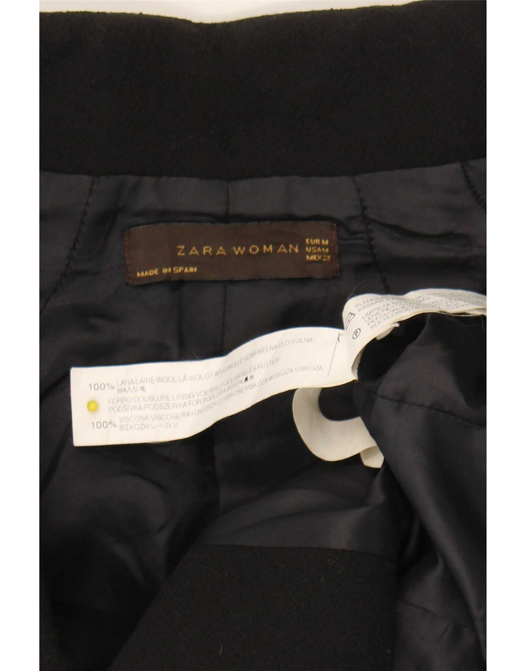 Zara Veste Blazer Femme UK 12 Laine Noir Moyen