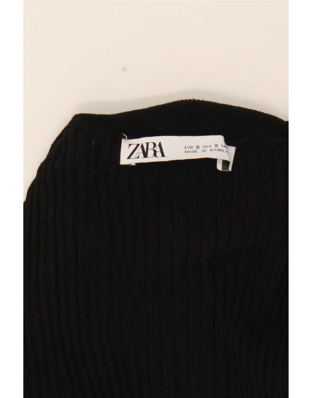 Zara Womens Crop Top Manches Longues UK 8 Small Noir Viscose