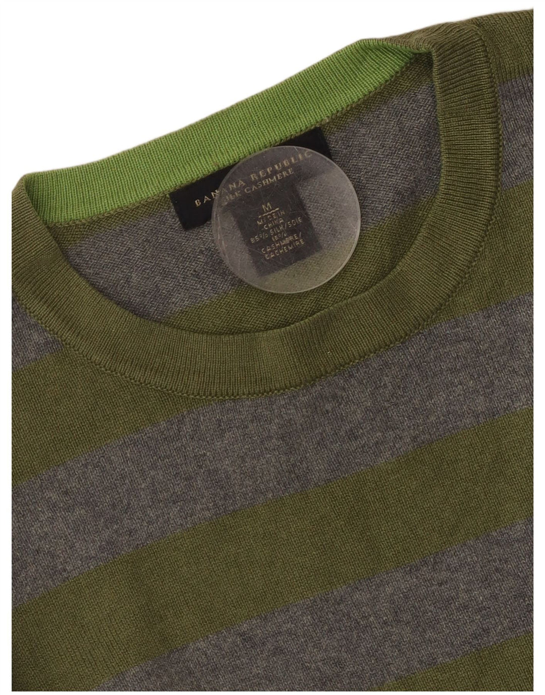 Banana Republic Pull Col Rond Homme Gris Moyen Rayé Soie