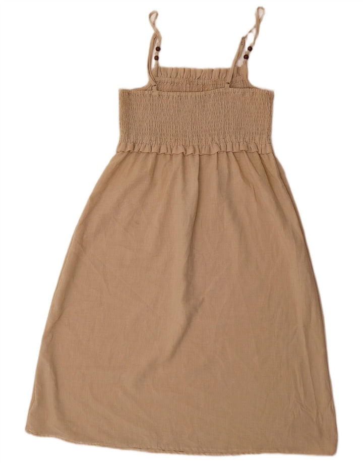 Zara Robe trapèze sans manches pour femme UK 12 Beige moyen