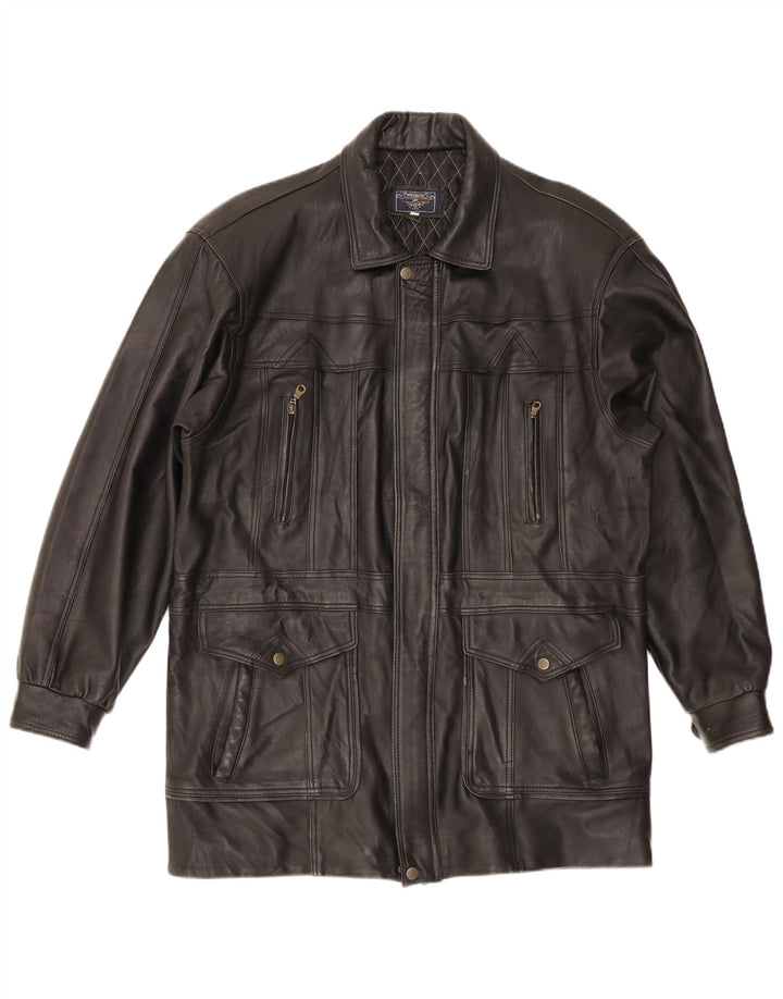 manteau en cuir homme vintage UK 40 Grand Noir