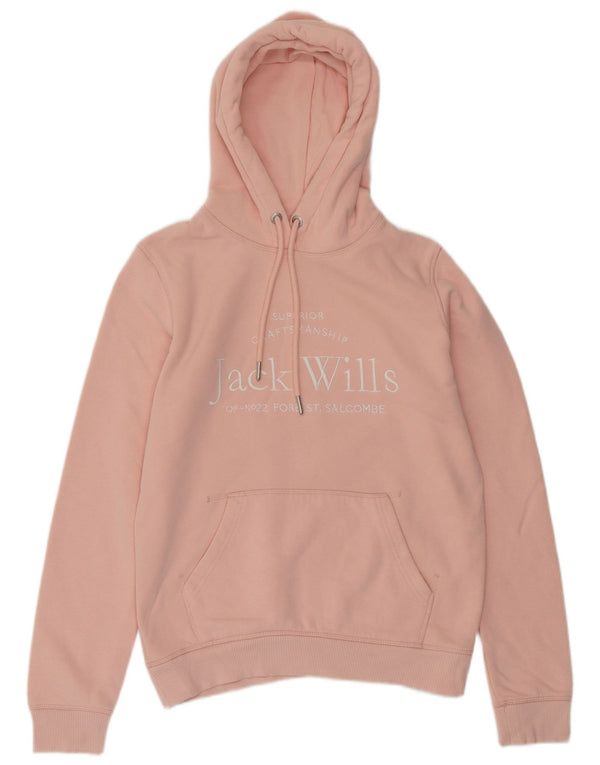 JACK WILLS Pull à capuche surdimensionné graphique pour femme UK 8 Petit coton rose