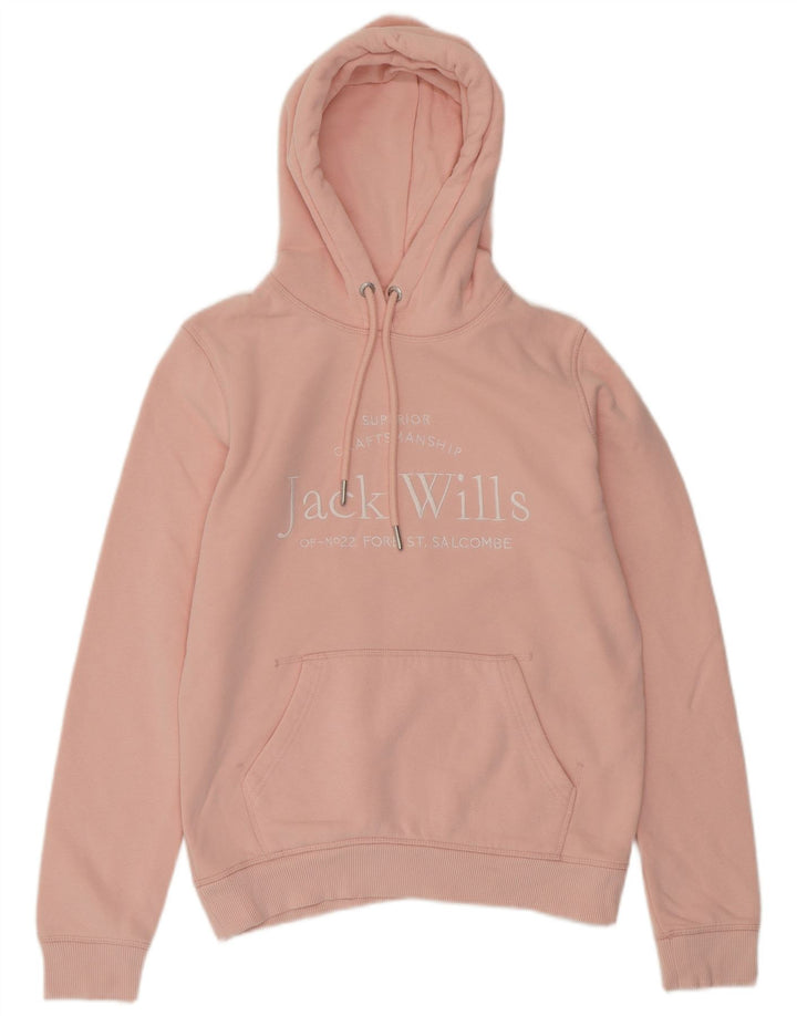 JACK WILLS Pull à capuche surdimensionné graphique pour femme UK 8 Petit coton rose