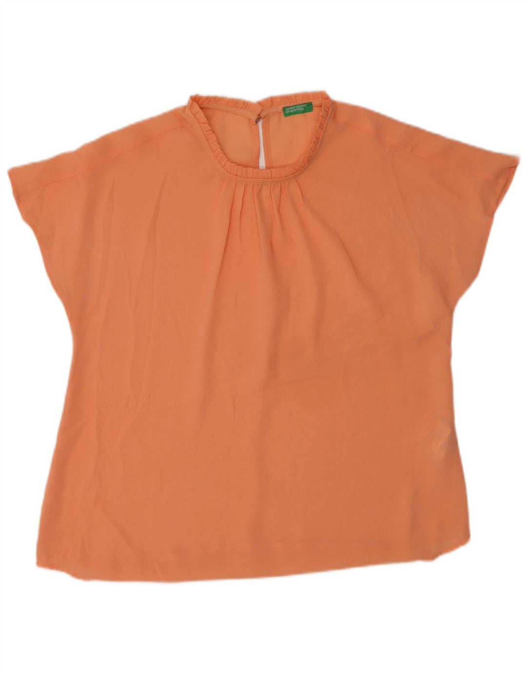 Benetton Blouse Top UK 44 Femme Orange Moyen Polyester