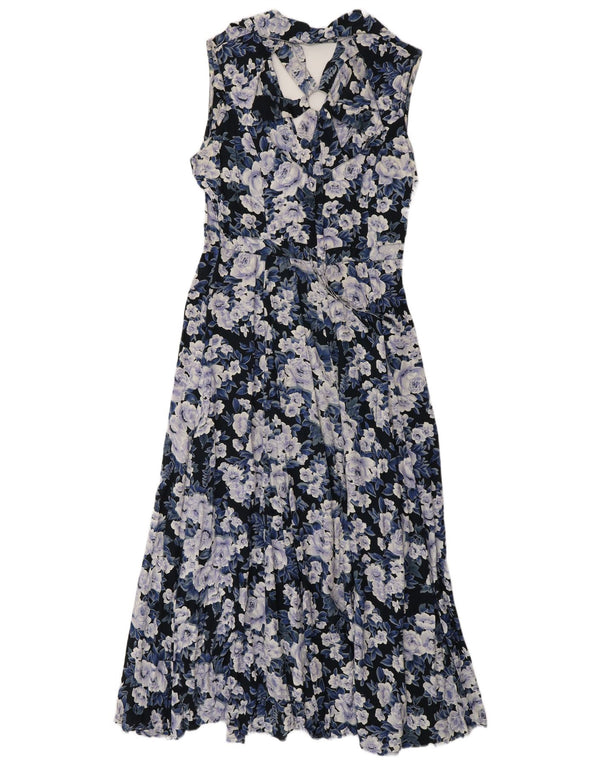 Robe chemise sans manches femme vintage UK 12 Bleu Moyen Floral