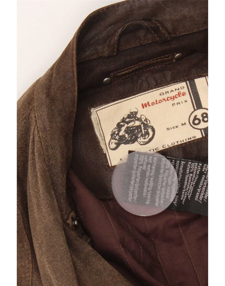 veste utilitaire en cuir de moto vintage pour hommes UK 38 Brun moyen
