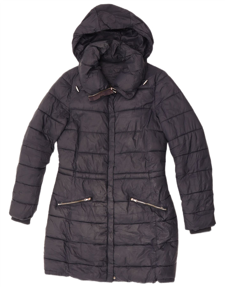 Massimo Dutti Manteau rembourré à capuche pour femme UK 10 Petit nylon noir