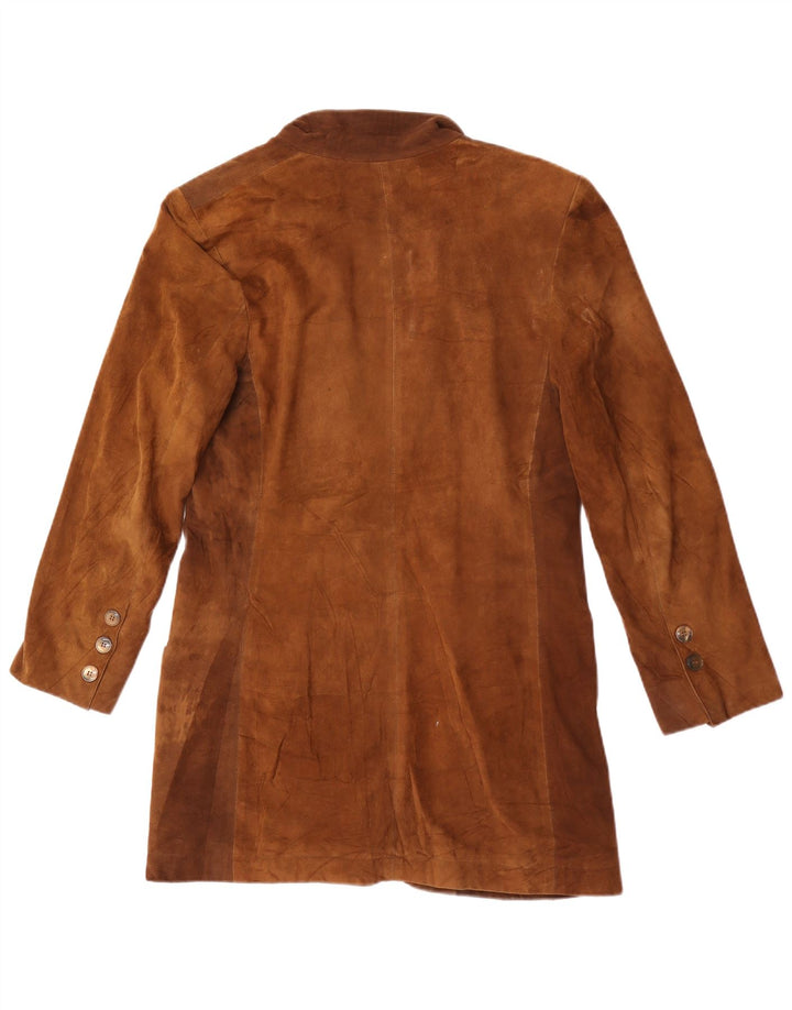 Veste Blazer Longue Vintage pour Femmes, 1 Bouton, Daim, Royaume-Uni 10 Petit, Marron