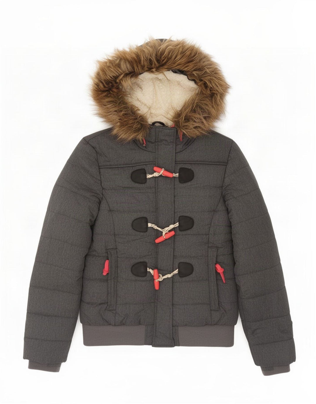 Superdry Veste Bomber À Capuche Rembourrée Pour Femme UK 14 Large Gris Polyester