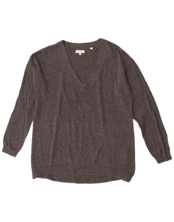 Fat Face Pull surdimensionné à col en V pour femme UK 12 Laine gris moyen