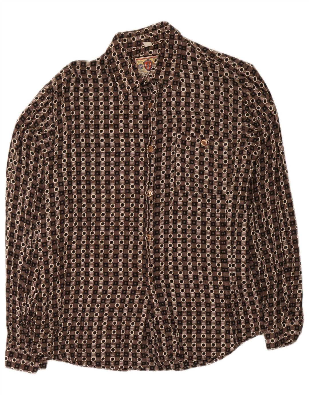 Chemise Garçon Vintage 15-16 ans XL Marron Géométrique