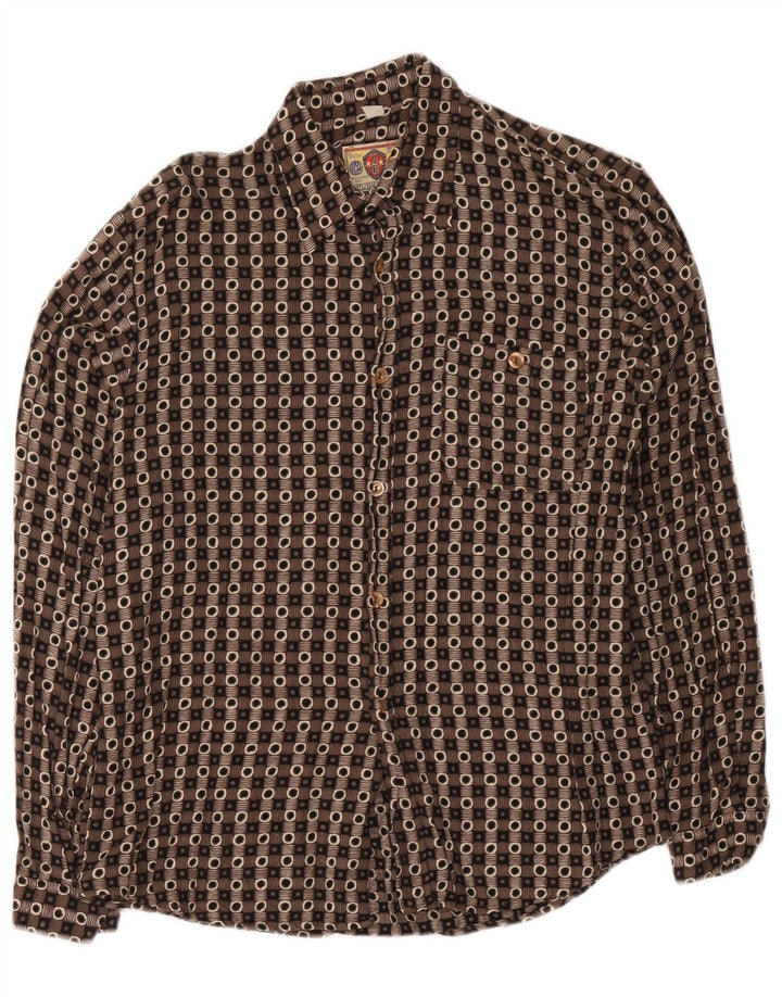 Chemise Garçon Vintage 15-16 ans XL Marron Géométrique