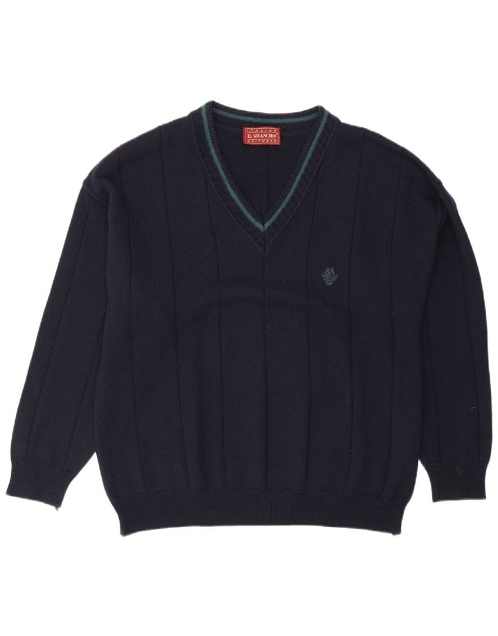 Il Granchio Pull Col V Homme Large Bleu Marine Laine