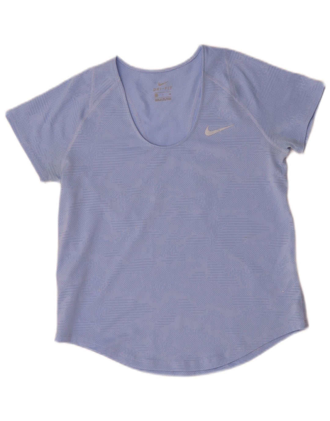 Nike Womens Dri Fit T-Shirt Top UK 10 Petit Bleu Géométrique