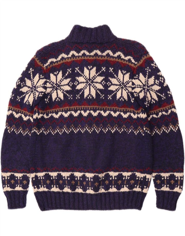 vintage Pull Cardigan Homme Bleu Moyen Fair Isle