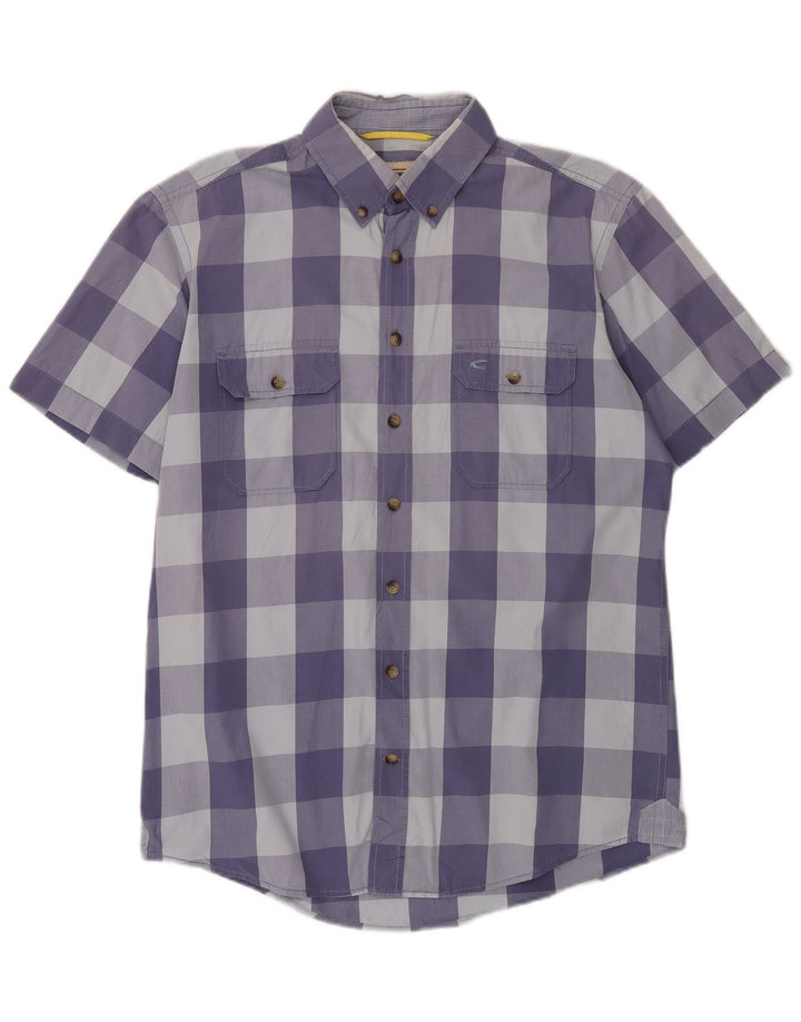 Camel Active Chemise à manches courtes pour homme en coton vichy bleu moyen