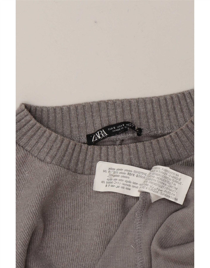Zara Femme Haut Coupe Ample Manches Longues UK 10 Petit Gris Polyester