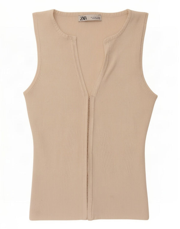 Zara Cardigan sans manches pour femme UK 12 Viscose blanc moyen