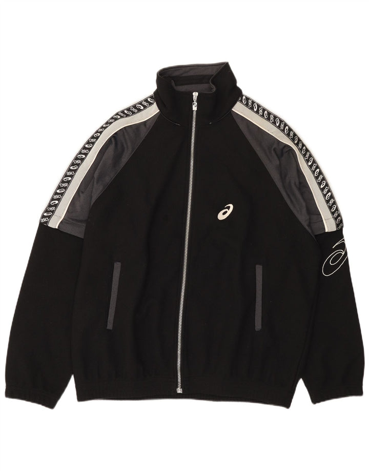 Asics Veste de survêtement graphique pour hommes, grand, noir, colour block