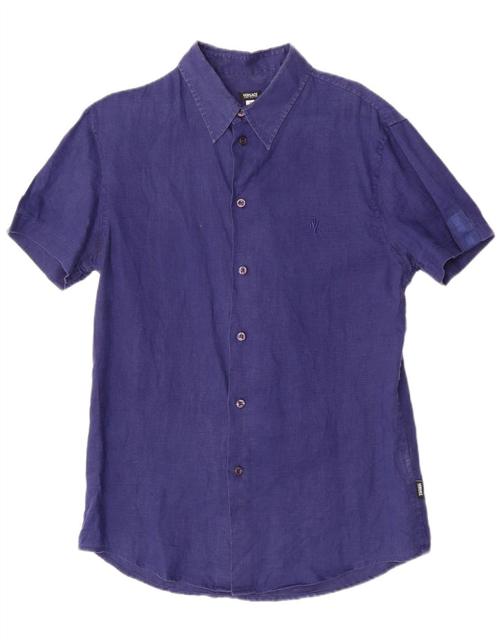 Versace Chemise à manches courtes pour hommes Petit lin bleu marine