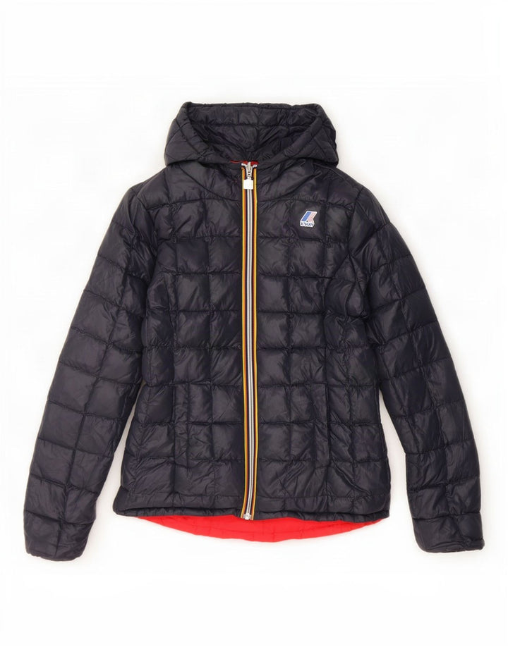 K-Way Veste matelassée réversible à capuche pour femme UK 10 Small Bleu marine