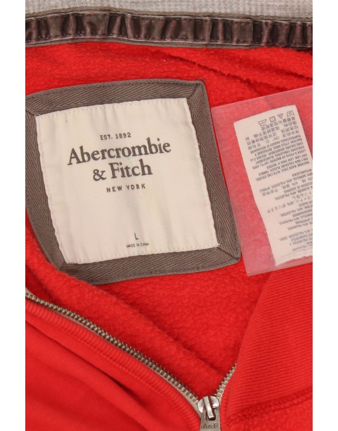 ABERCROMBIE & FITCH Pull à capuche zippé graphique pour femme UK 16 Large Rouge