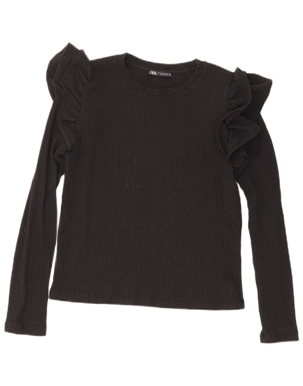 Zara Womens Crop Top Manches Longues UK 12 Moyen Noir