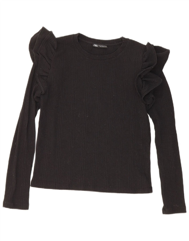 Zara Womens Crop Top Manches Longues UK 12 Moyen Noir