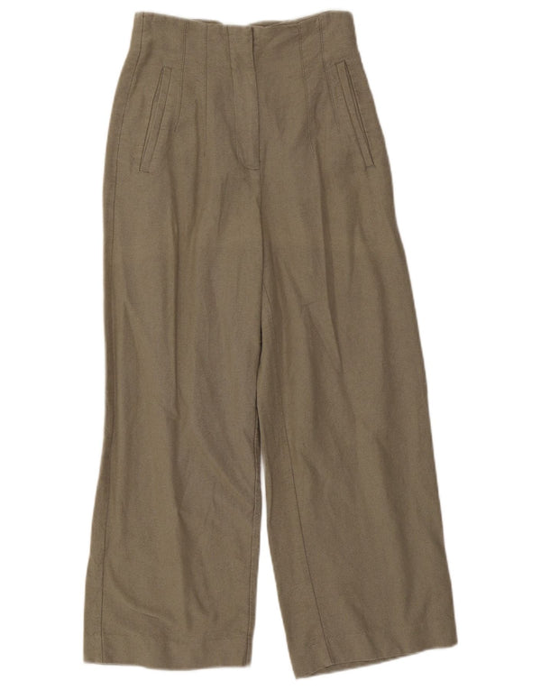 Zara Pantalon court taille haute pour femme, jambe large, XS W24 L25, coton kaki