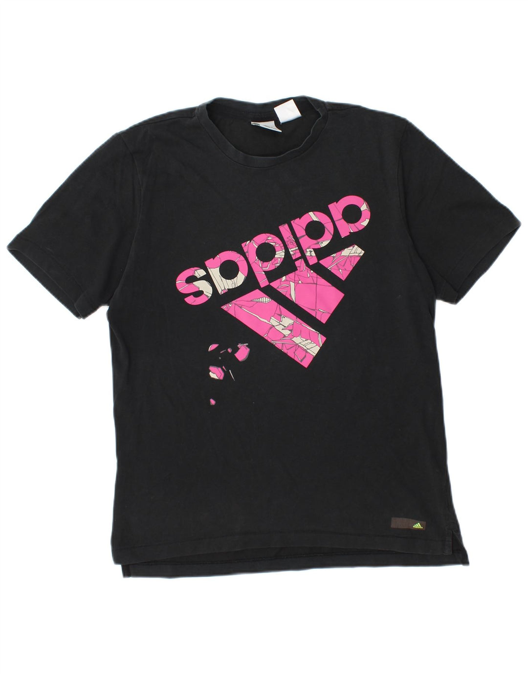 ADIDAS T-shirt graphique pour femme UK 14 en coton noir moyen