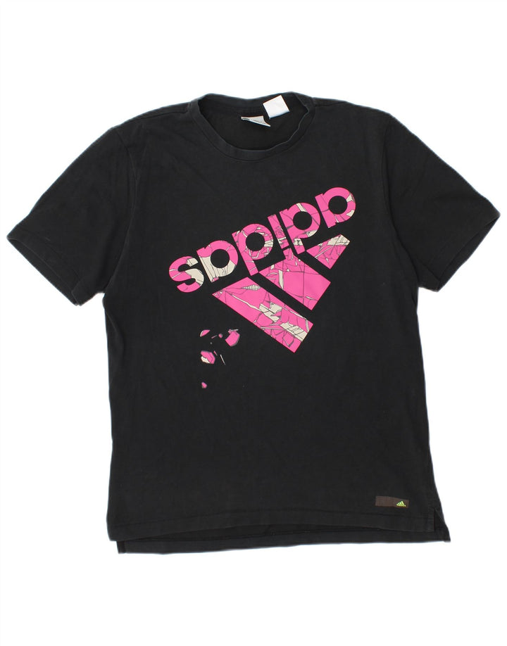 ADIDAS T-shirt graphique pour femme UK 14 en coton noir moyen