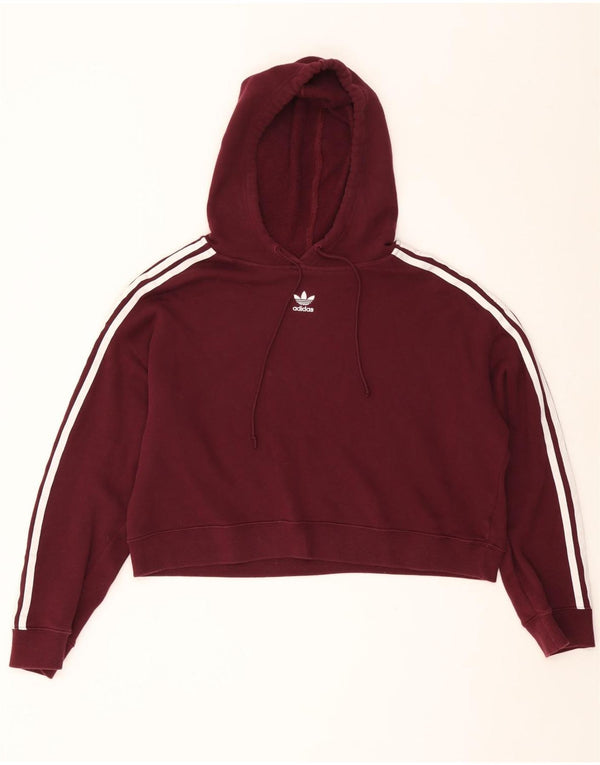 ADIDAS Pull à capuche court surdimensionné pour femme UK 14 Coton bordeaux moyen