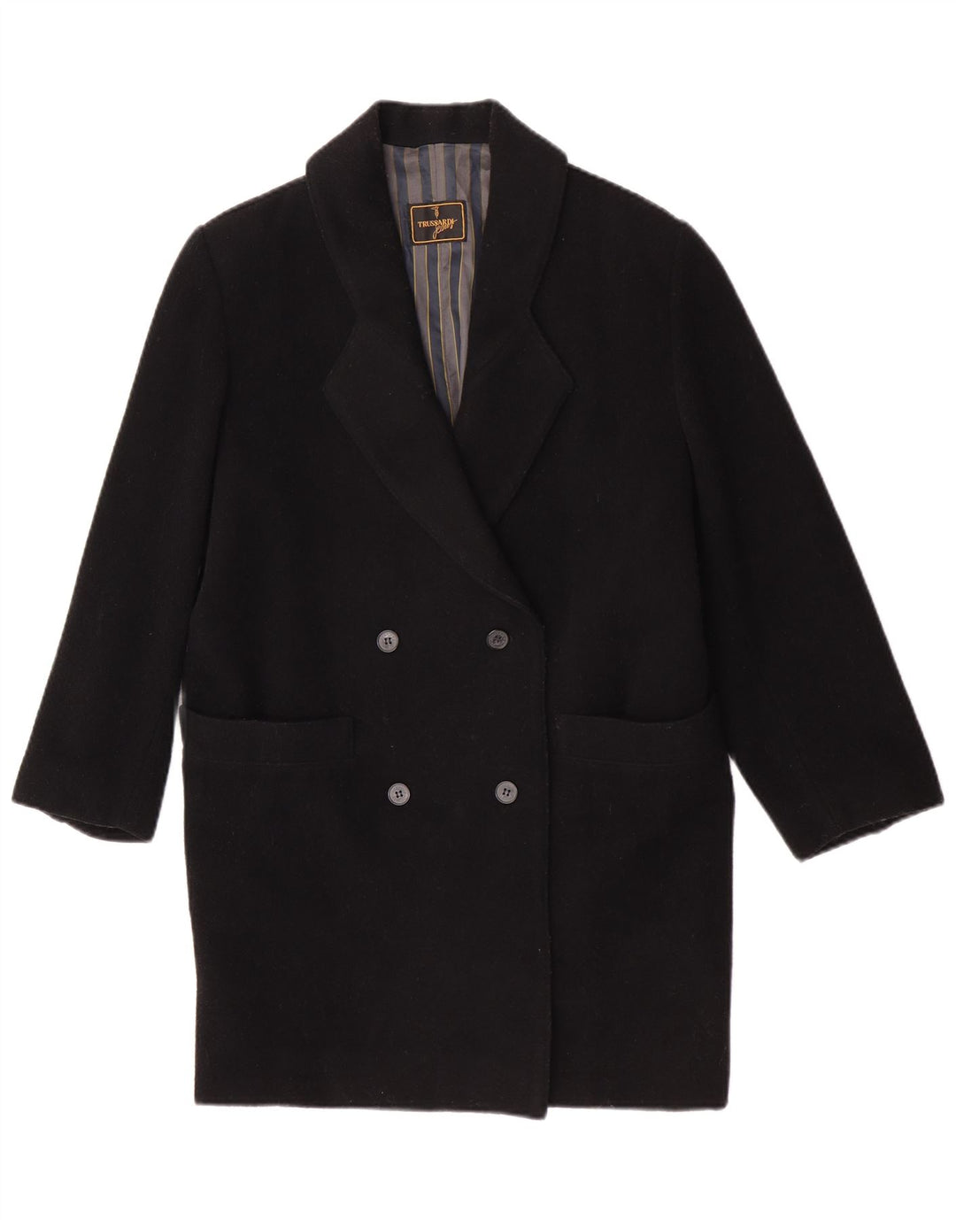 Trussardi Jeans Manteau Croisé Femme IT 42 Laine Vierge Noir Moyen