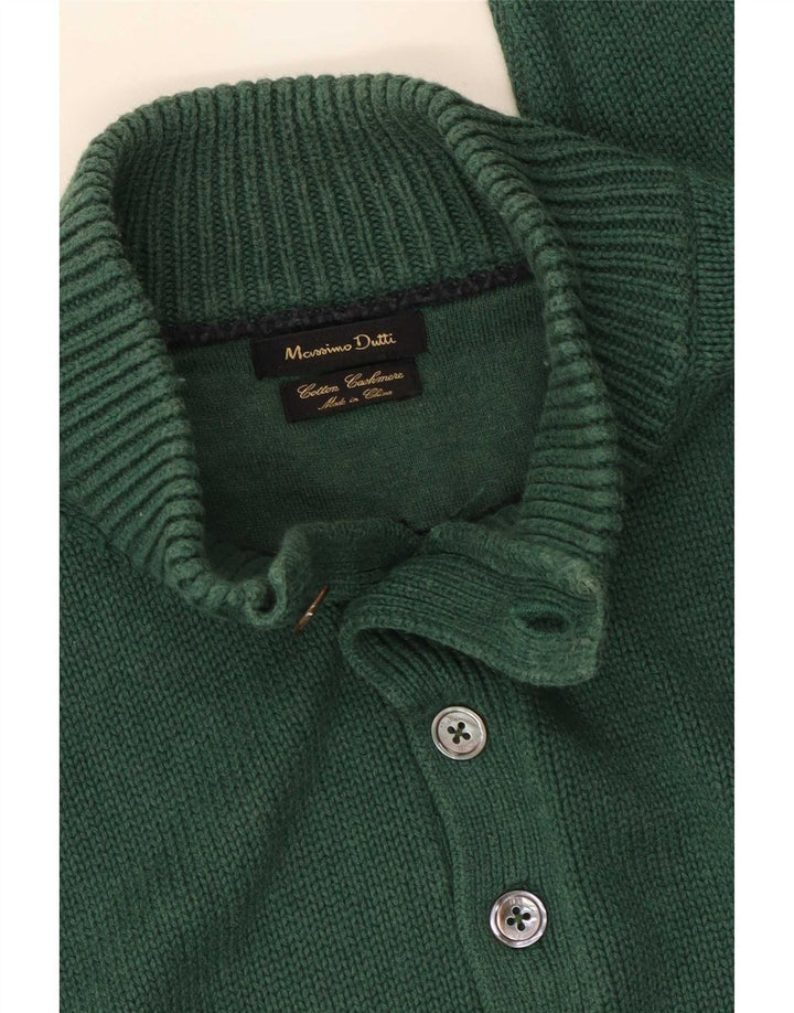 Massimo Dutti Pull col boutonné pour homme en coton vert moyen