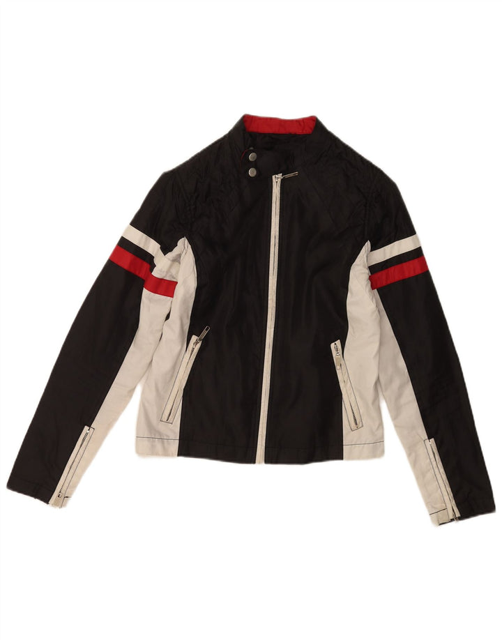 vintage Mens Biker Jacket UK 36 Petit Colorblock Noir