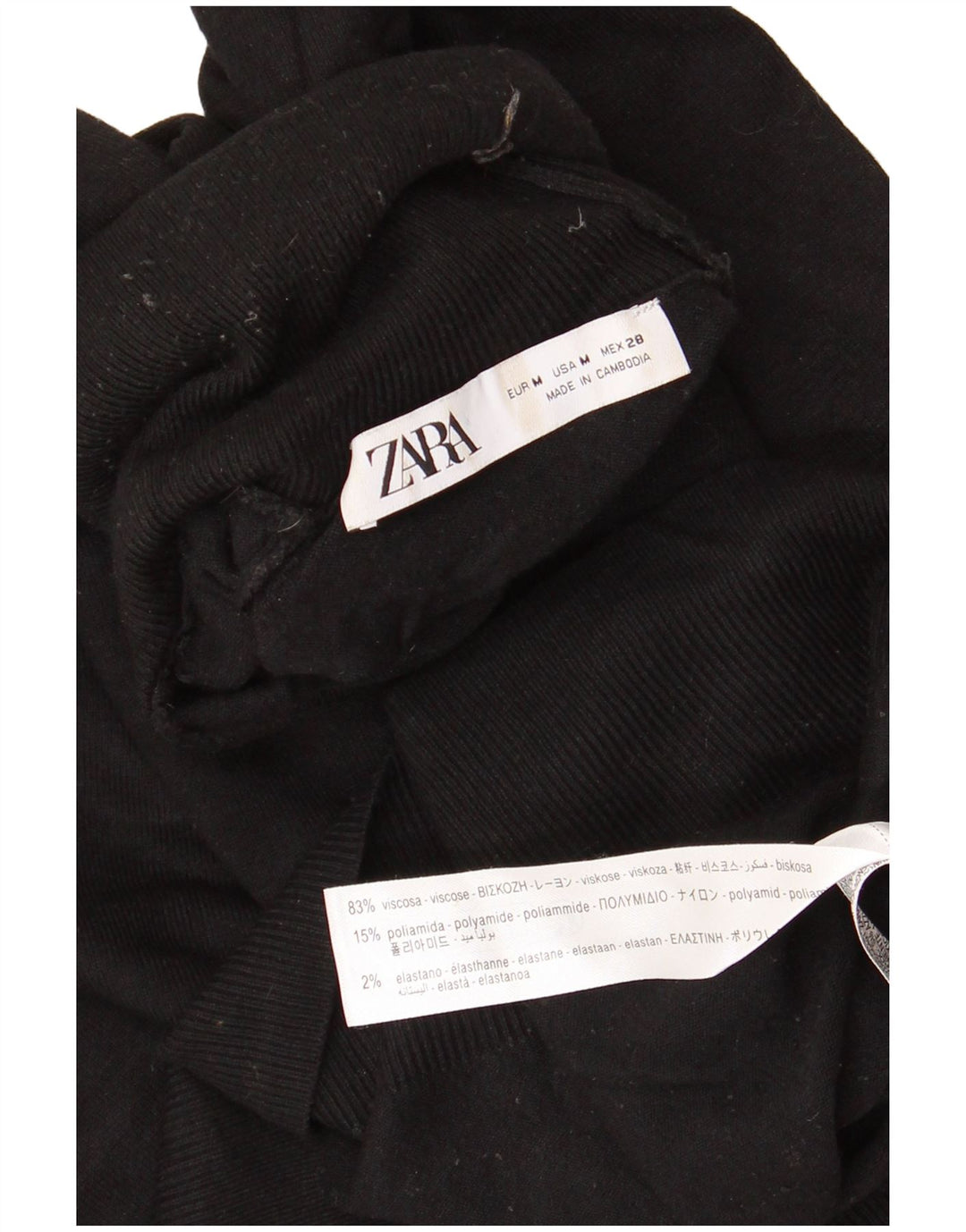 ZARA Pull à manches 3/4 et col roulé pour femme UK 12 Medium Noir Viscose