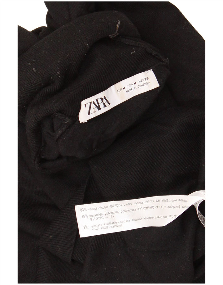 ZARA Pull à manches 3/4 et col roulé pour femme UK 12 Medium Noir Viscose