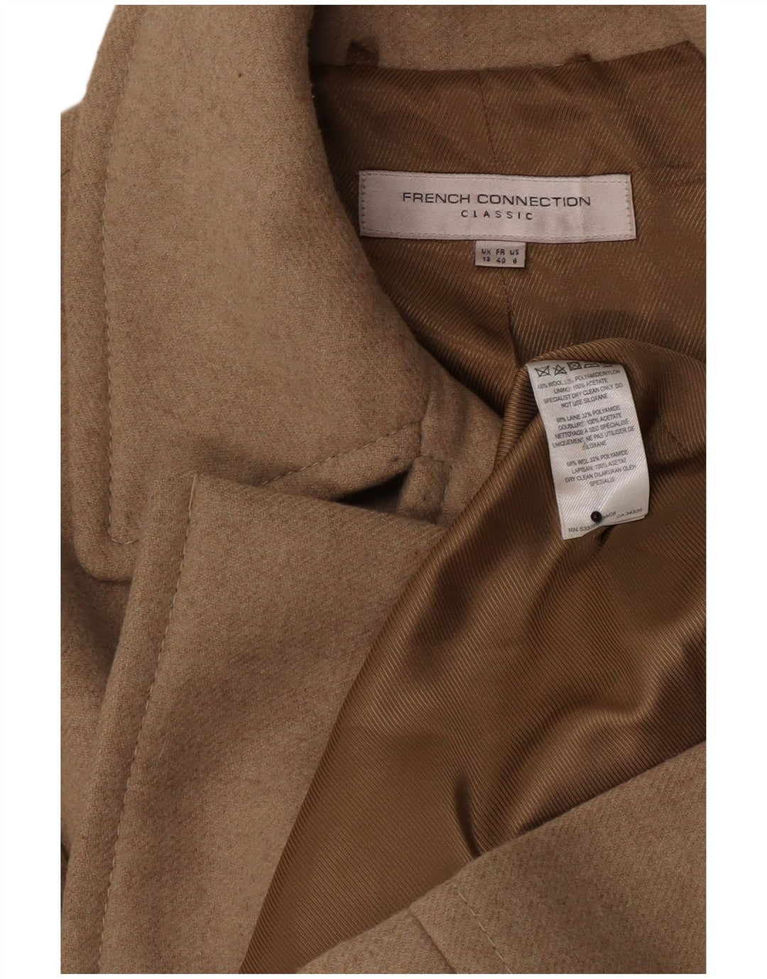 French Connection Manteau Double Boutonnage Femme UK 12 Laine Beige Moyen