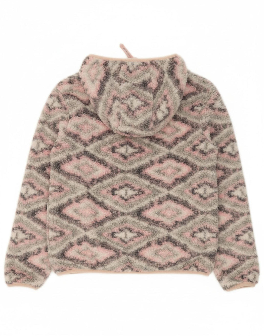 EDDIE BAUER Girls Fleece Jacket 10-11 Years Medium Grey Argyle/Diamond