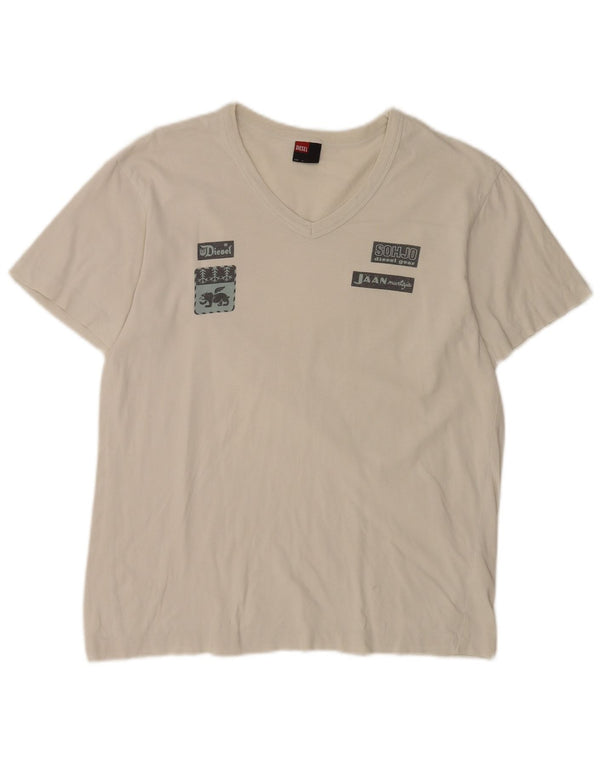 Diesel T-Shirt Graphique Homme Blanc Moyen Coton