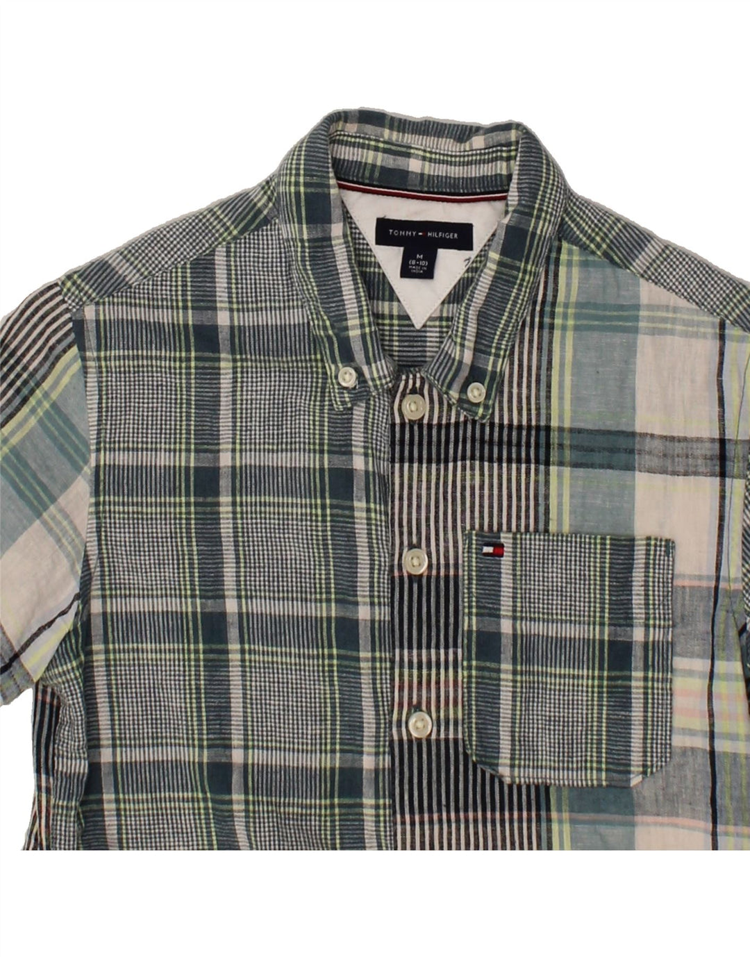 TOMMY HILFIGER Boys Short Sleeve Shirt 8-9 Years Medium Green Plaid Vintage Tommy Hilfiger and Second-Hand Tommy Hilfiger from Messina Hembry 