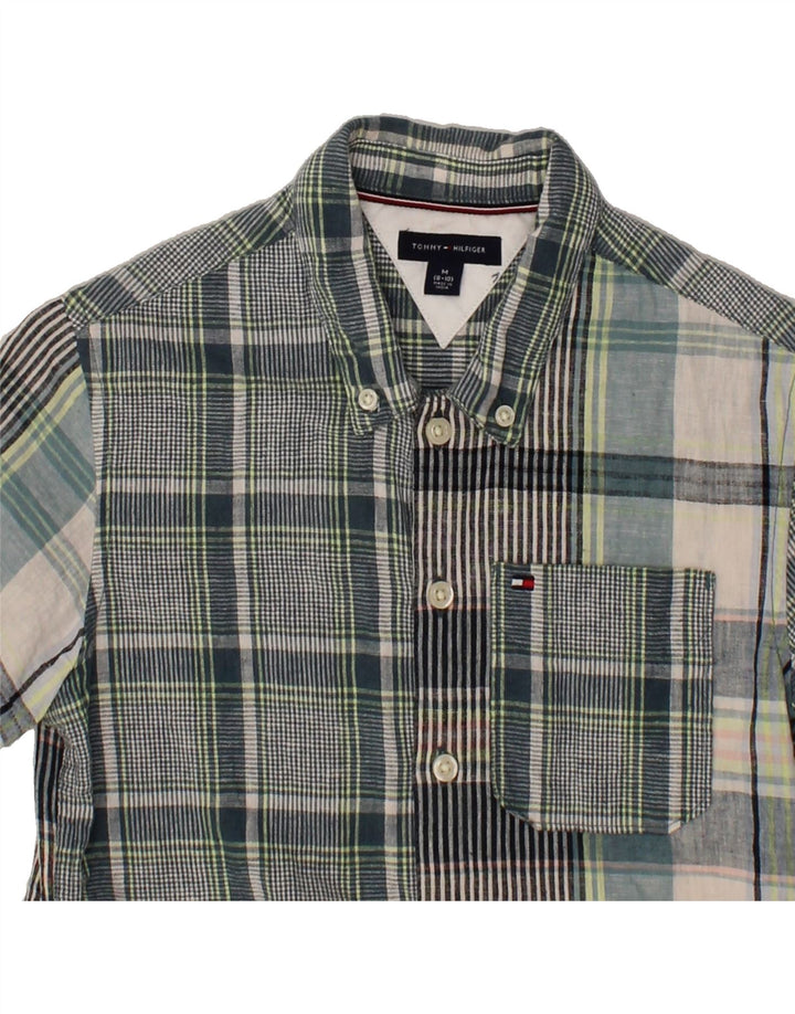 TOMMY HILFIGER Boys Short Sleeve Shirt 8-9 Years Medium Green Plaid Vintage Tommy Hilfiger and Second-Hand Tommy Hilfiger from Messina Hembry 