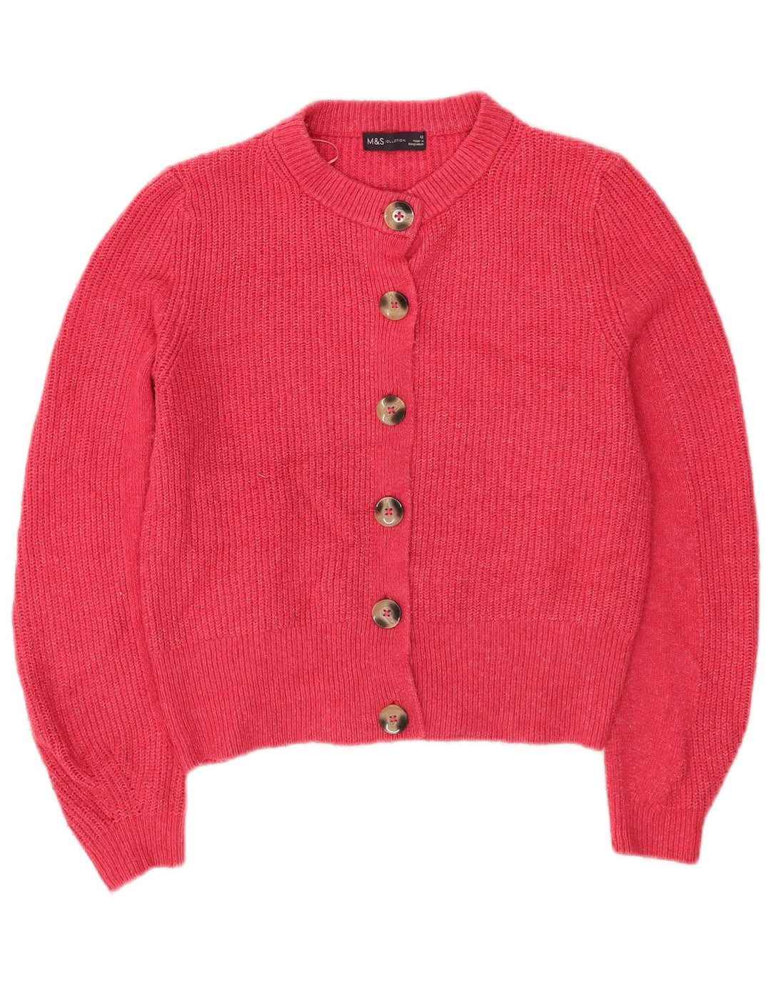 Marks & Spencer Pull cardigan court pour femme UK 12 Acrylique rose moyen