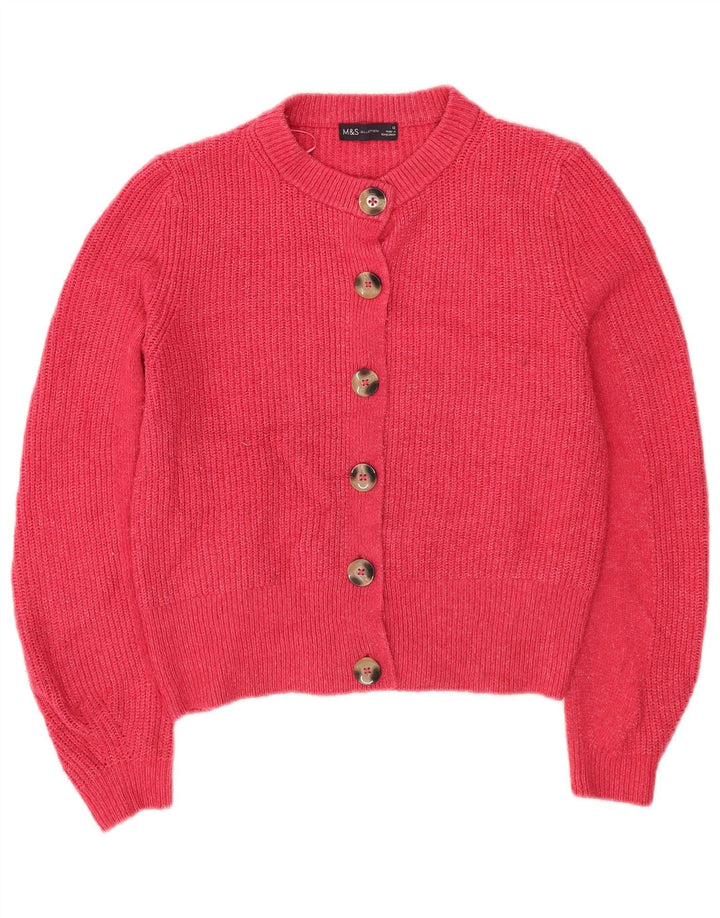 Marks & Spencer Pull cardigan court pour femme UK 12 Acrylique rose moyen