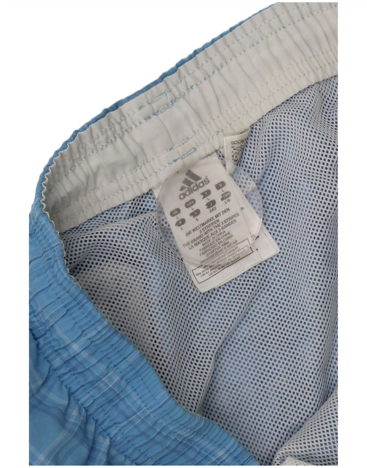 Adidas Short de bain pour homme en polyester à carreaux bleus