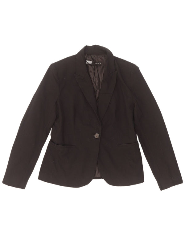 Zara Womens 1 Button Blazer Jacket EU 38 Small Black Polyester