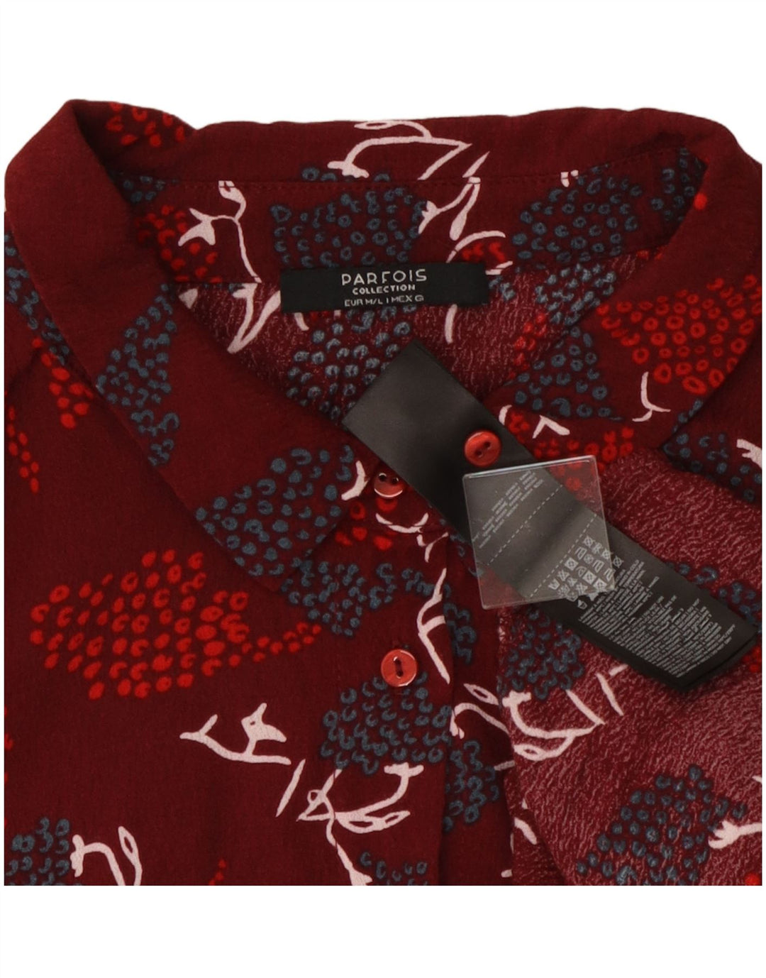 Parfois Robe À Volants À Motif Abstrait Pour Femme UK 14 Viscose Bordeaux Moyen