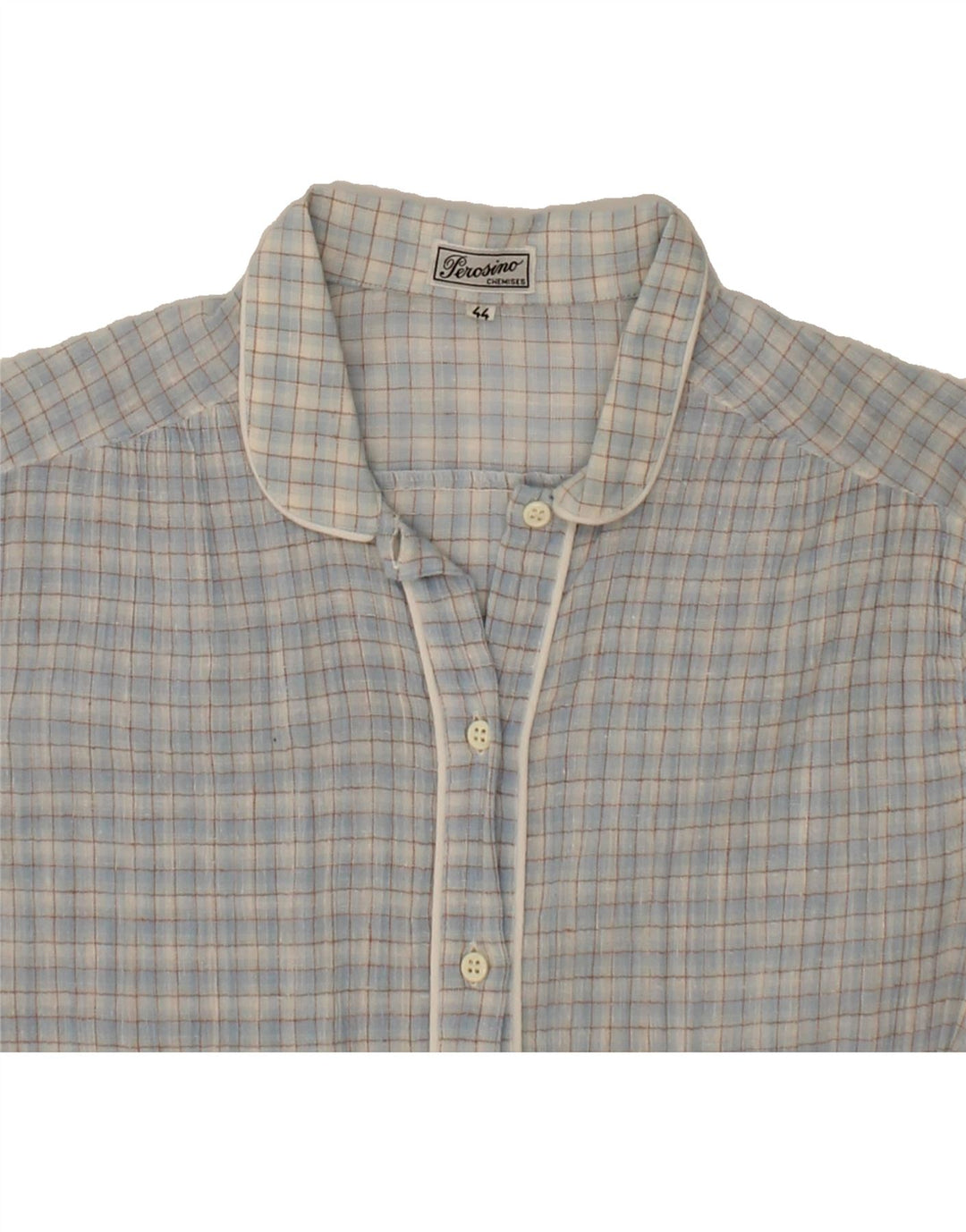 PEROSINO Womens Longline Short Sleeve Shirt IT 44 Medium Blue Check Cotton Vintage Perosino and Second-Hand Perosino from Messina Hembry 